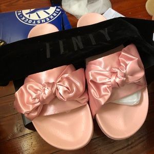 Pink satin bow Fenty Slides